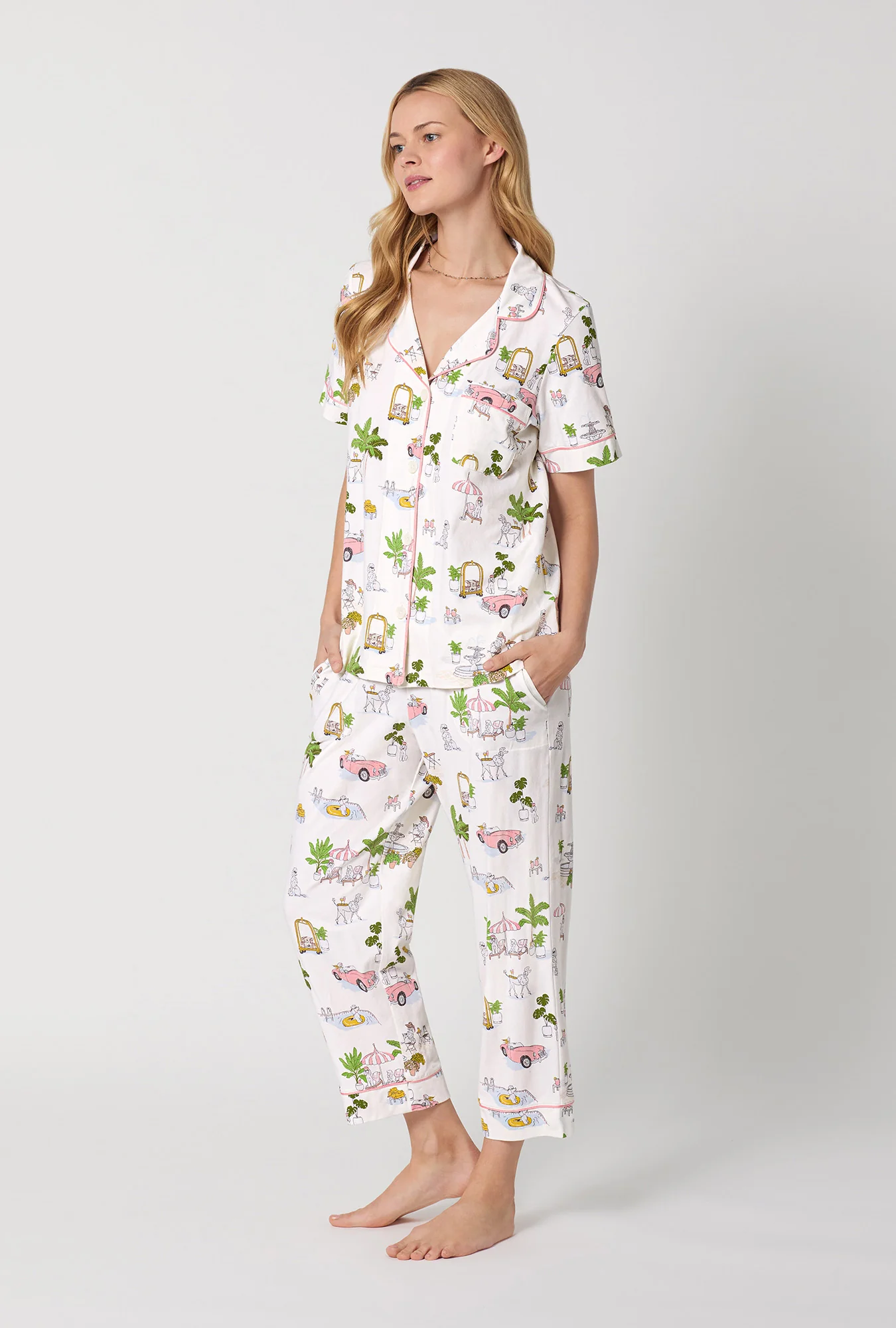 Poolside Poodles Short Sleeve Classic Stretch Jersey Cropped PJ Set - Image 3