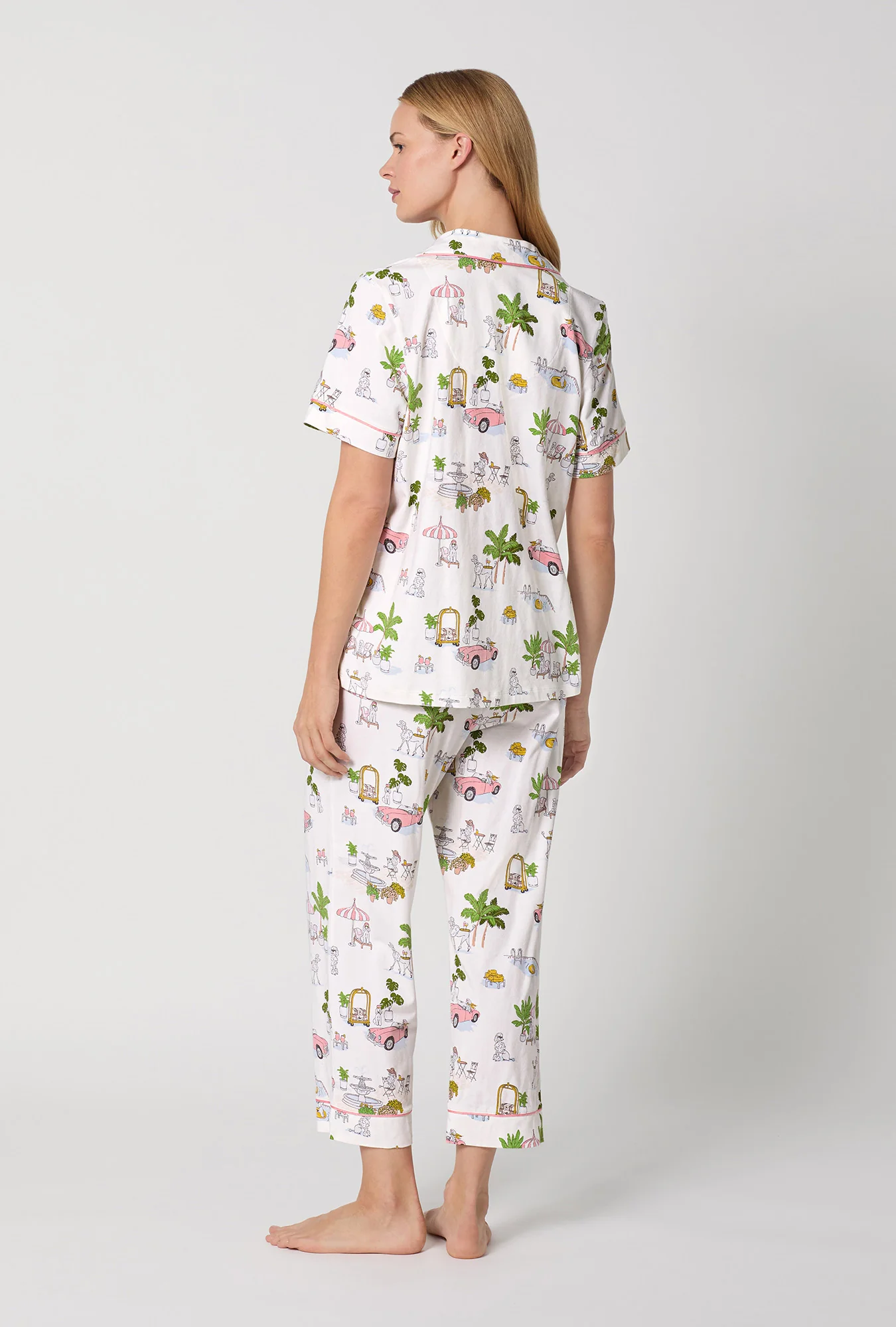 Poolside Poodles Short Sleeve Classic Stretch Jersey Cropped PJ Set - Image 4