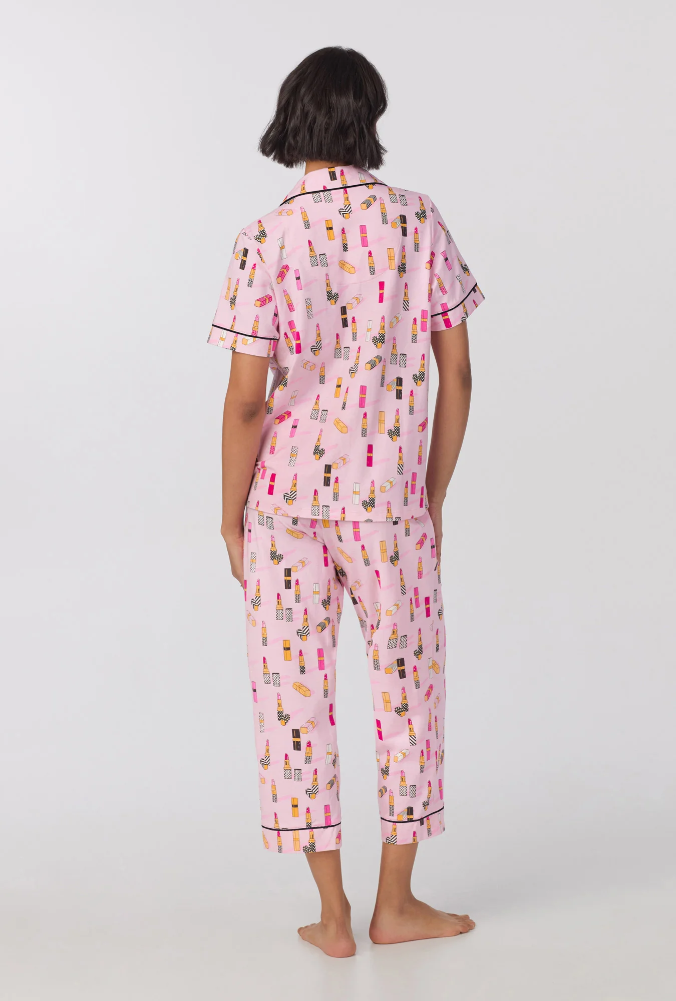 Pretty In Pink Short Sleeve Classic Stretch Jersey Cropped PJ Set - Image 3