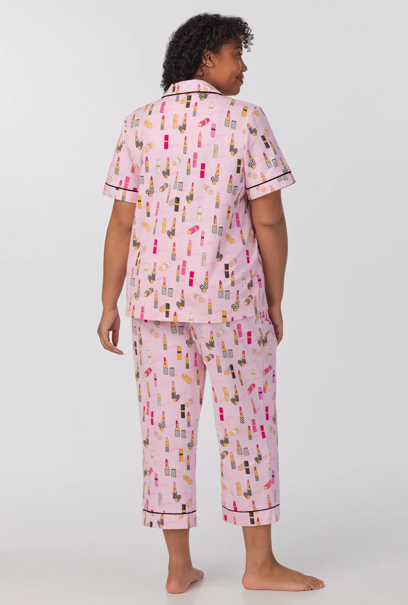 Pretty In Pink Short Sleeve Classic Stretch Jersey Cropped PJ Set - Image 5