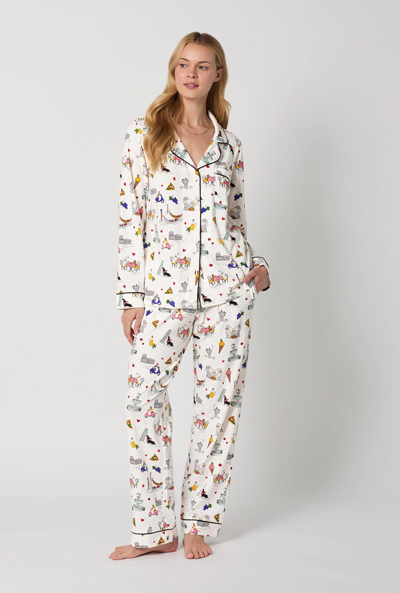 Puppy Piazza Long Sleeve Classic Stretch Jersey Pj Set - Image 2