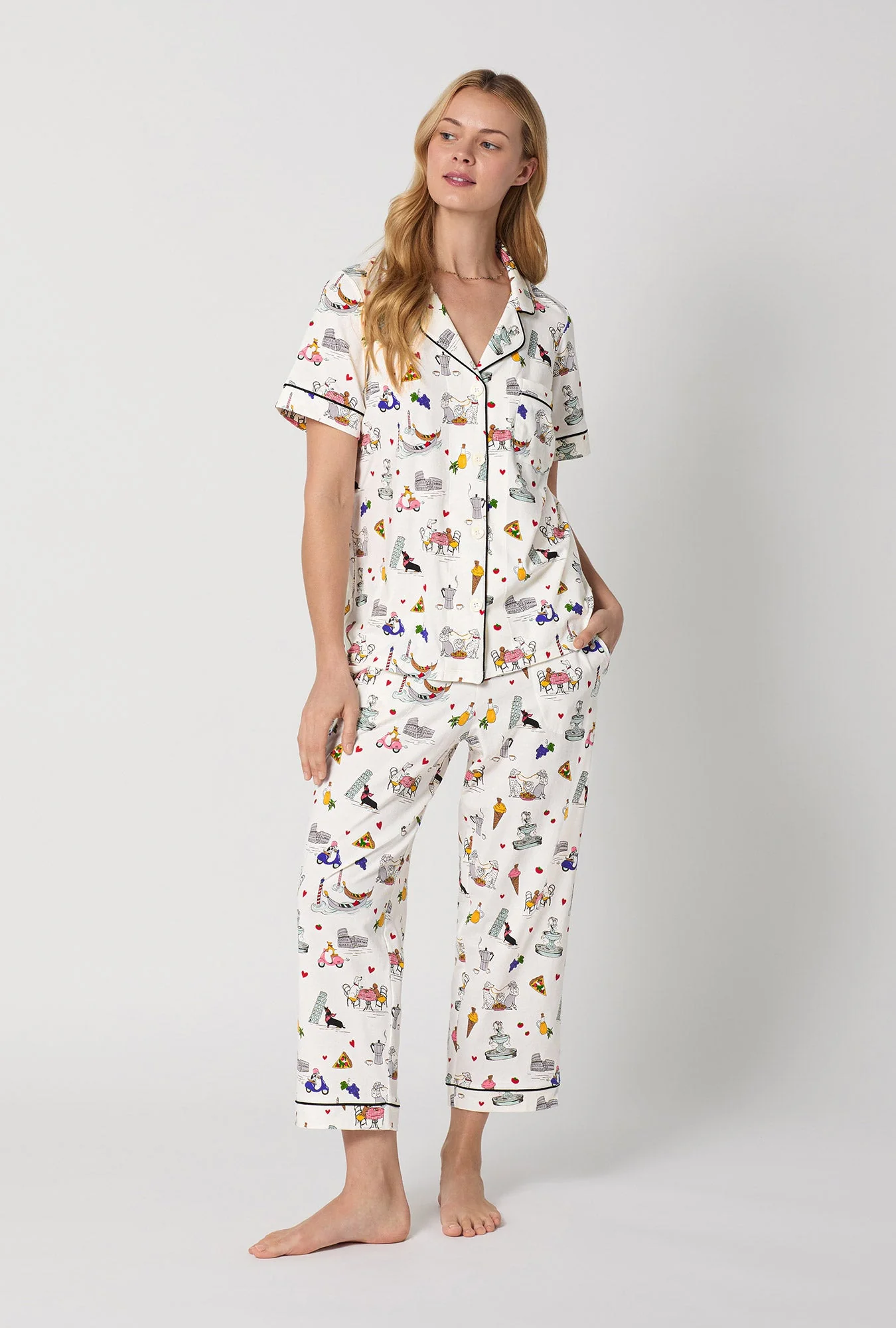 Puppy Piazza Short Sleeve Classic Stretch Jersey Cropped Pj Set - Image 2