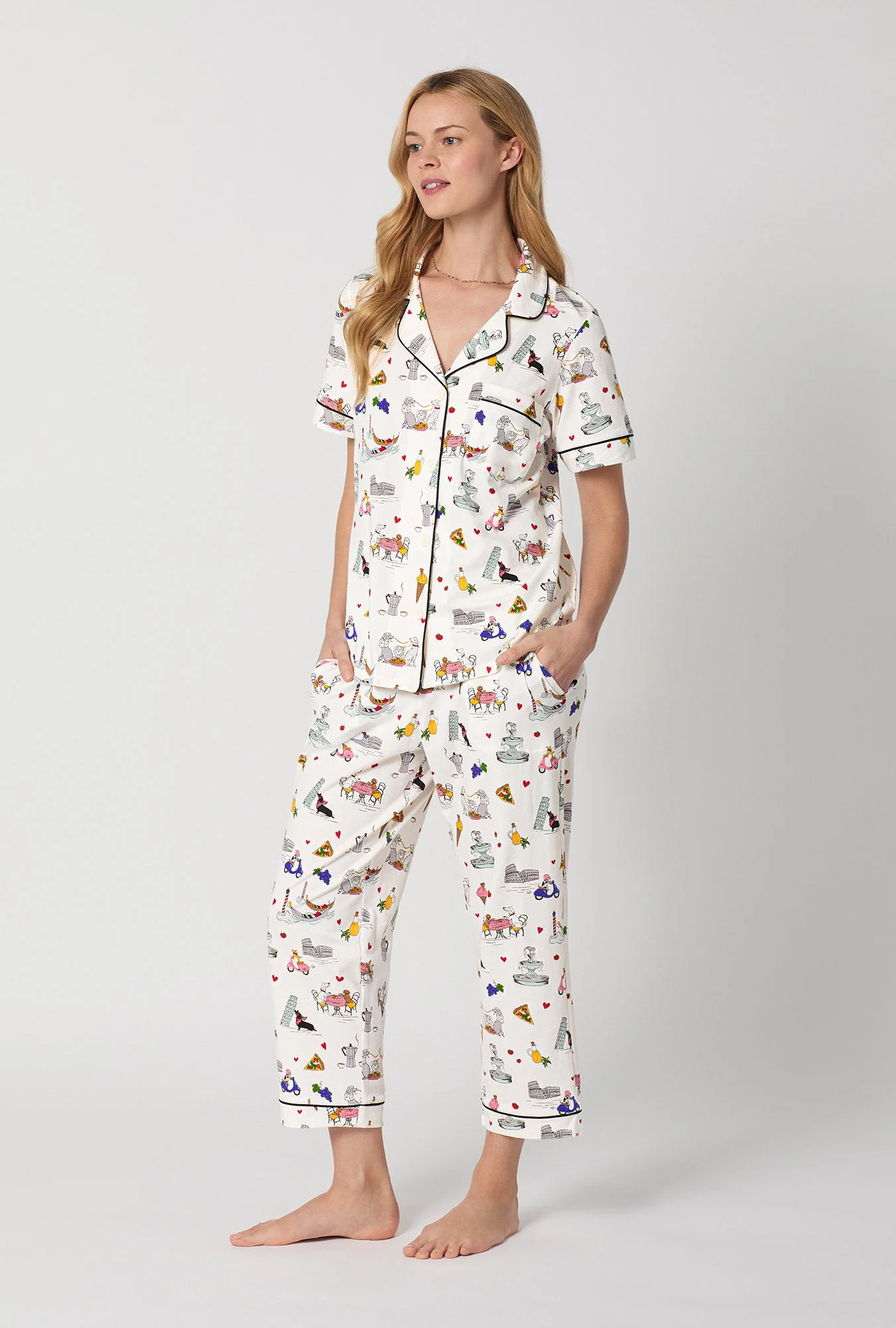 Puppy Piazza Short Sleeve Classic Stretch Jersey Cropped Pj Set - Image 3