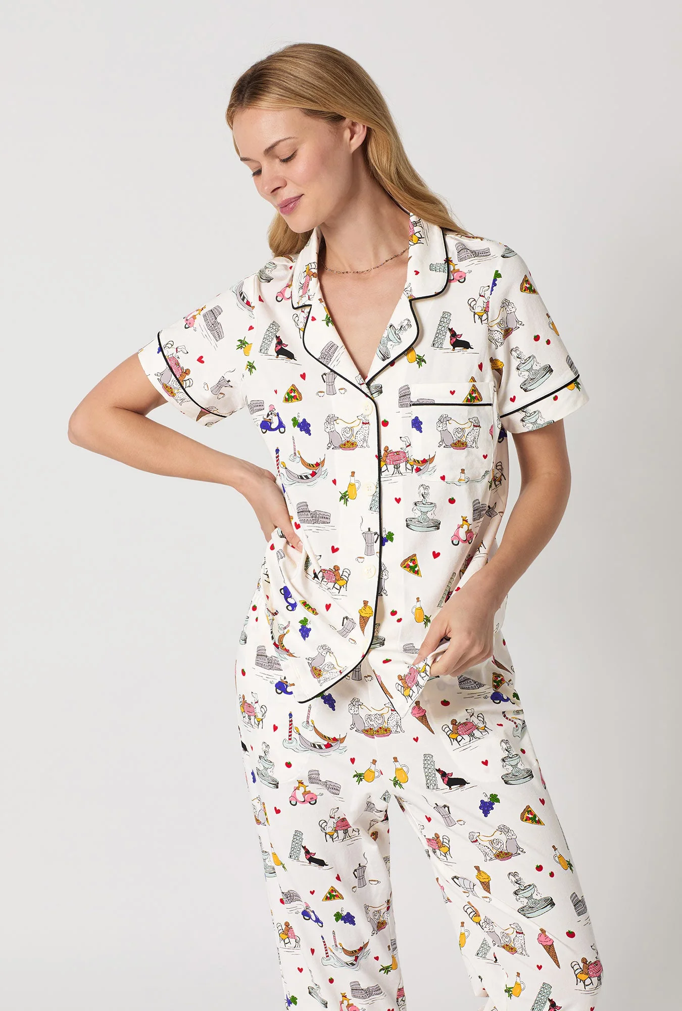 Puppy Piazza Short Sleeve Classic Stretch Jersey Cropped Pj Set - Image 4