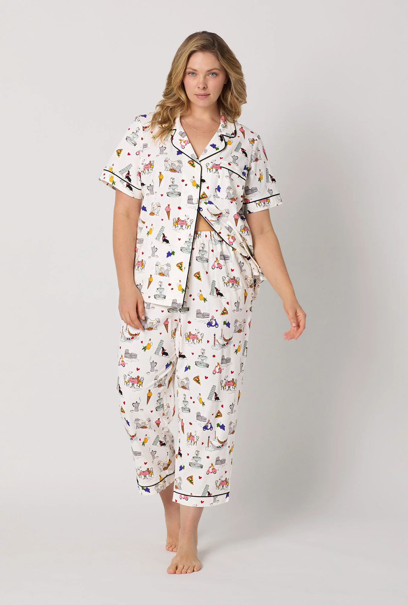 Puppy Piazza Short Sleeve Classic Stretch Jersey Cropped Pj Set - Image 6