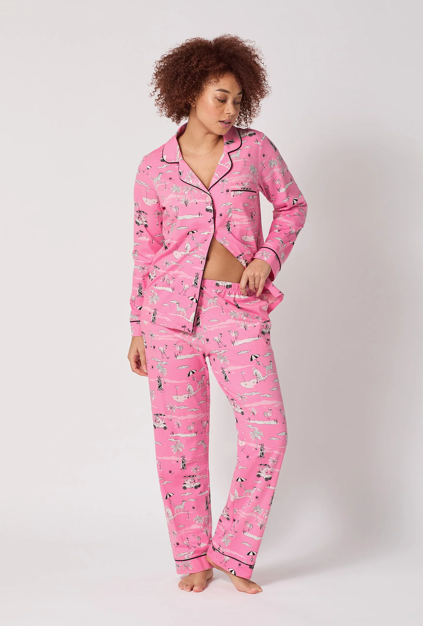 Putting Pink Long Sleeve Classic Stretch Jersey Pj Set - Image 2