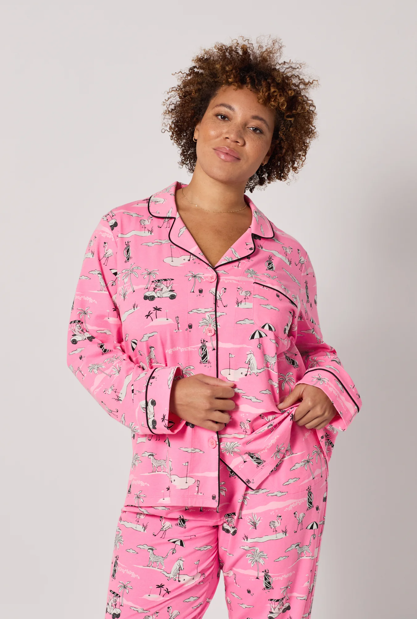 Putting Pink Long Sleeve Classic Stretch Jersey Pj Set - Image 8