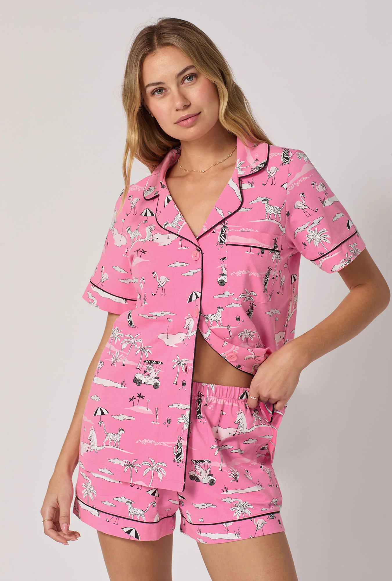 Putting Pink Short Sleeve Classic Shorty Stretch Jersey Pj Set - Image 4