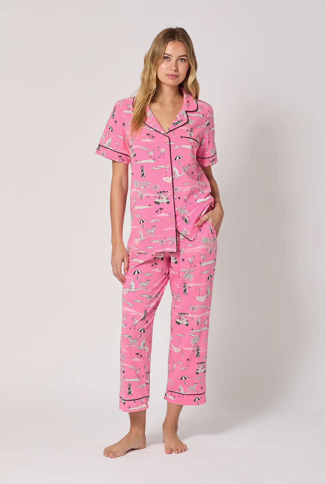 Putting Pink Short Sleeve Classic Stretch Jersey Cropped Pj Set