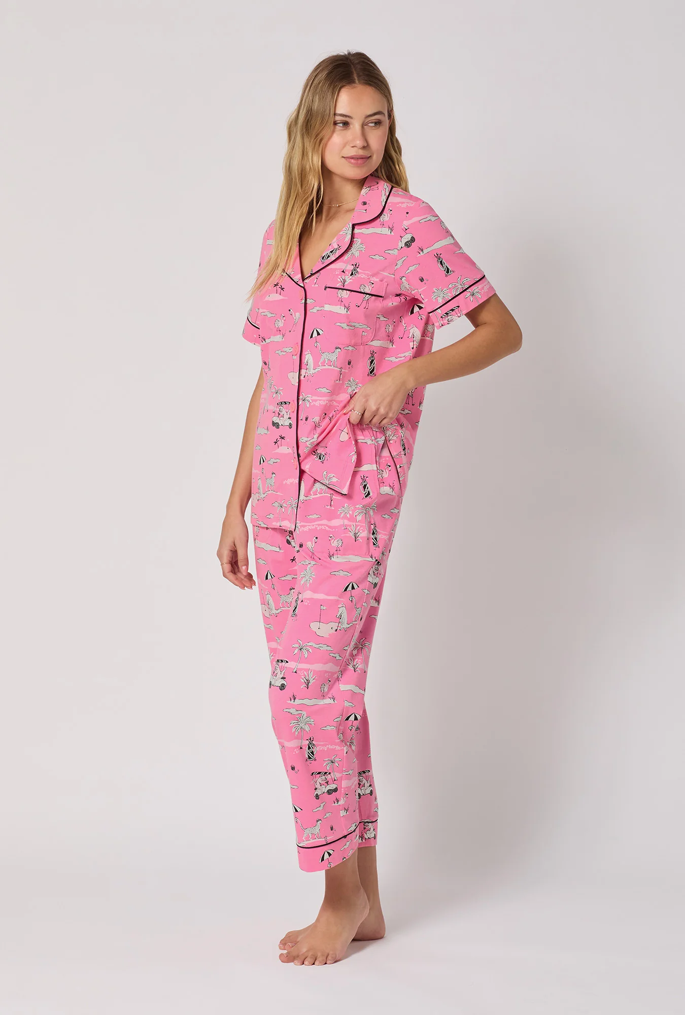 Putting Pink Short Sleeve Classic Stretch Jersey Cropped Pj Set - Image 2