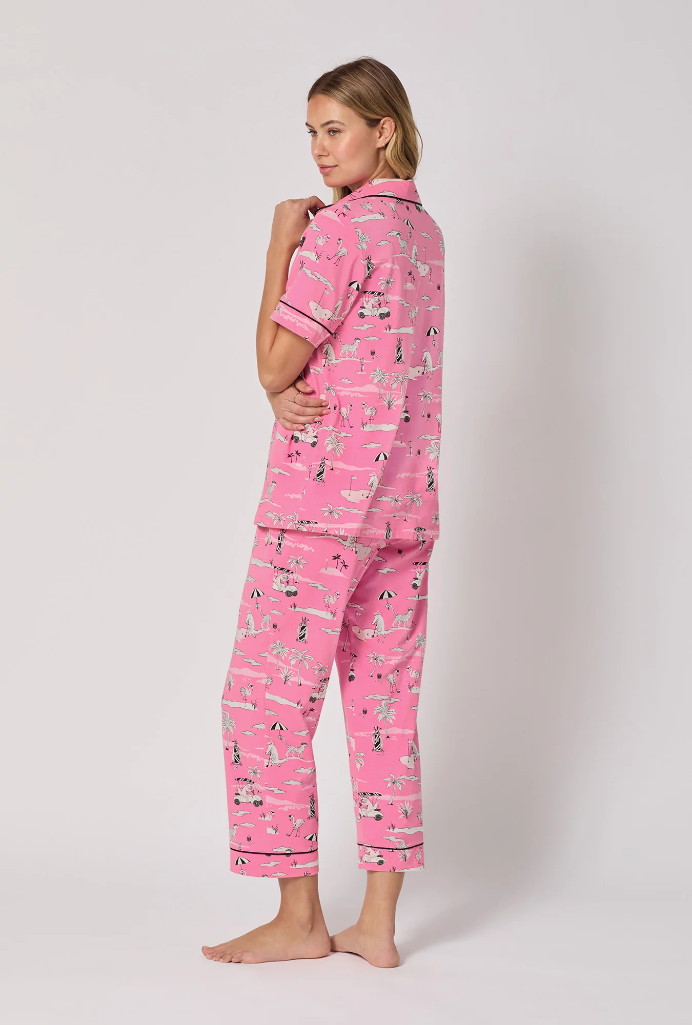 Putting Pink Short Sleeve Classic Stretch Jersey Cropped Pj Set - Image 3
