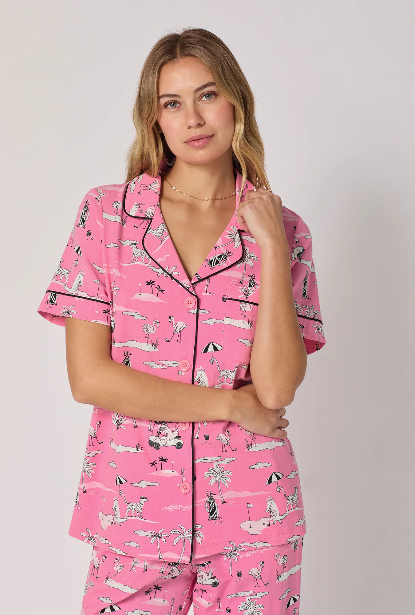 Putting Pink Short Sleeve Classic Stretch Jersey Cropped Pj Set - Image 4
