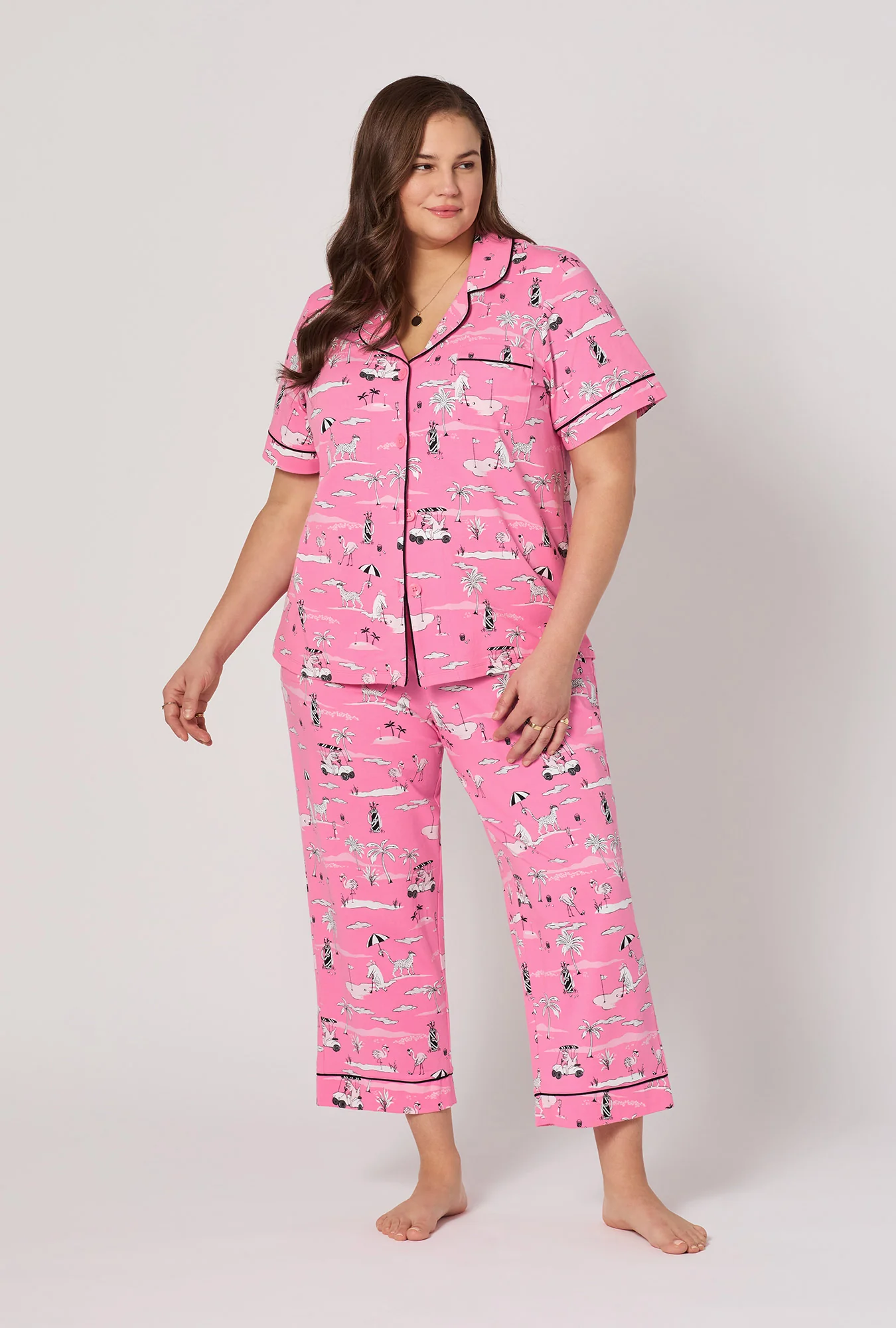 Putting Pink Short Sleeve Classic Stretch Jersey Cropped Pj Set - Image 6