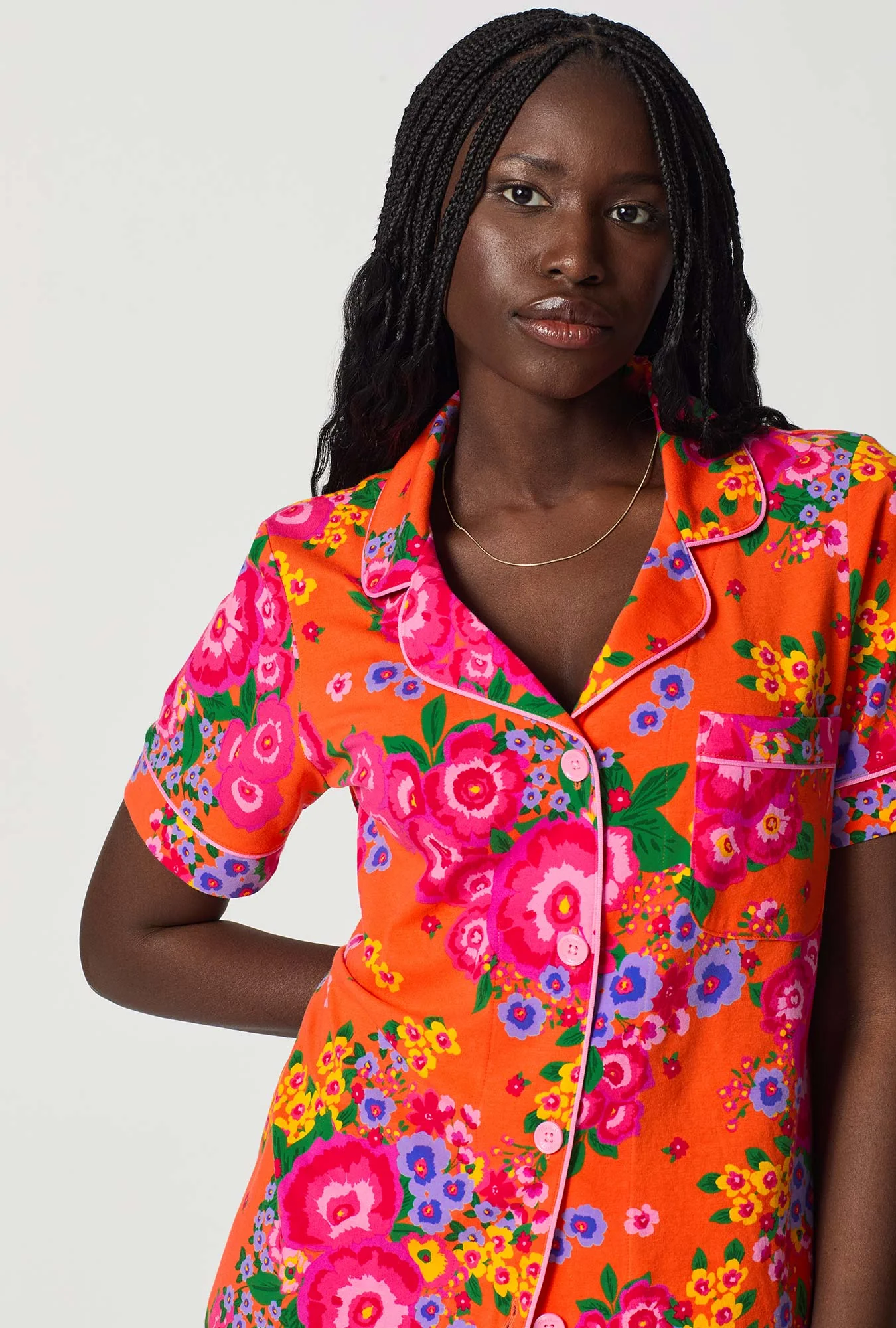 Ravello Blooms Short Sleeve Classic Shorty Stretch Jersey Pj Set - Image 5
