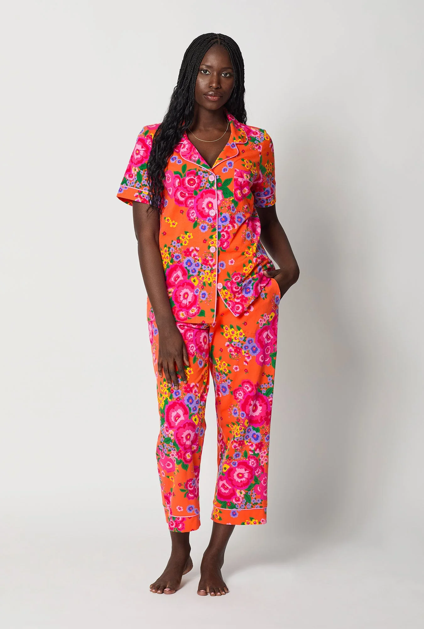 Ravello Blooms Short Sleeve Classic Stretch Jersey Cropped Pj Set - Image 2