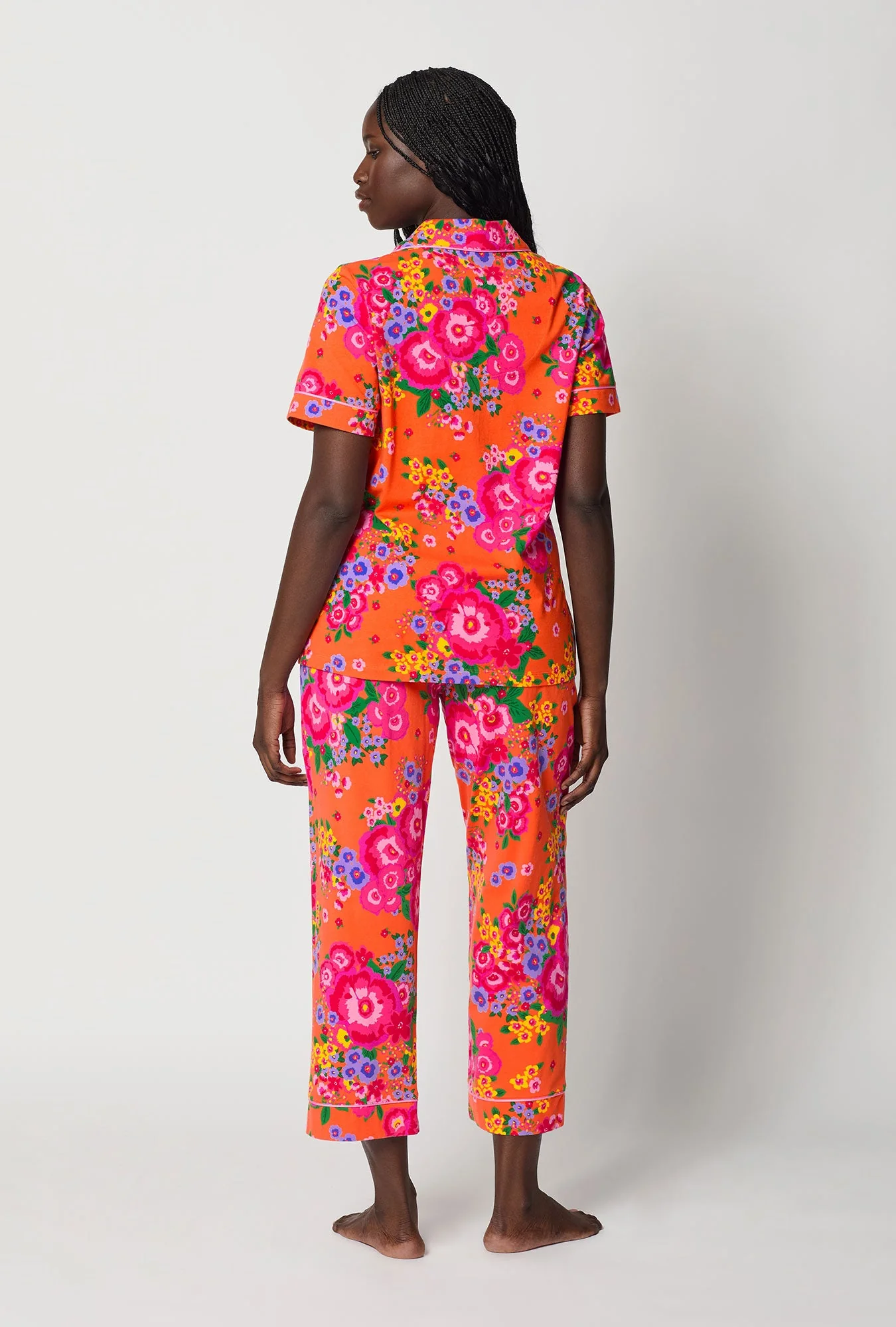 Ravello Blooms Short Sleeve Classic Stretch Jersey Cropped Pj Set - Image 4
