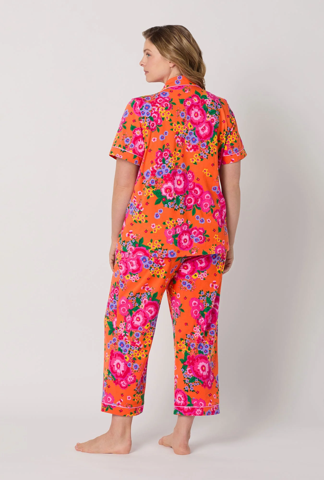 Ravello Blooms Short Sleeve Classic Stretch Jersey Cropped Pj Set - Image 7