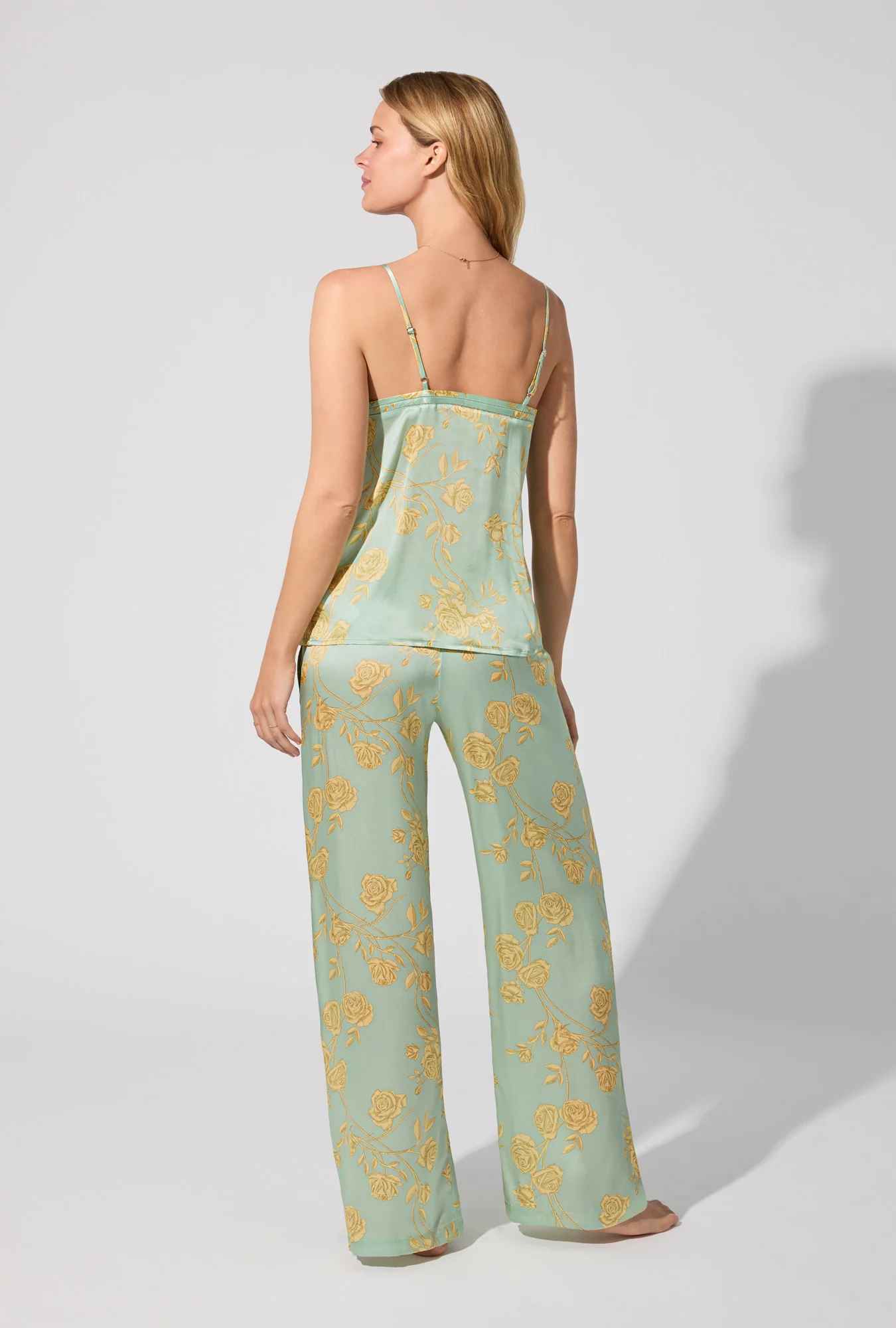 Royal Roses Cami Top Woven Washable Silk Satin Long PJ Set - Image 4