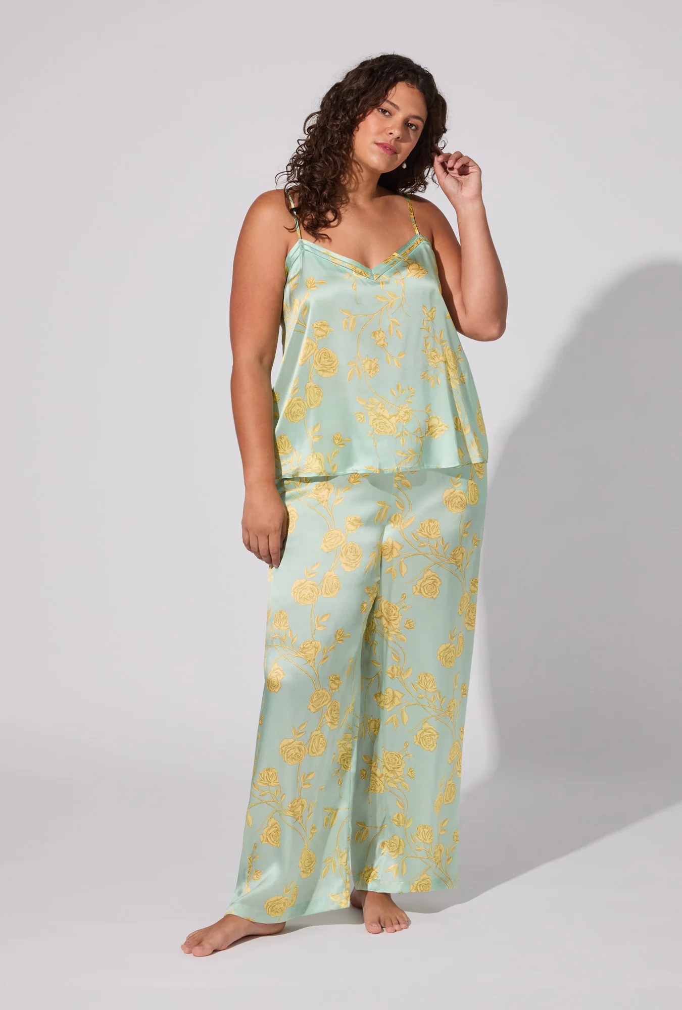 Royal Roses Cami Top Woven Washable Silk Satin Long PJ Set - Image 6
