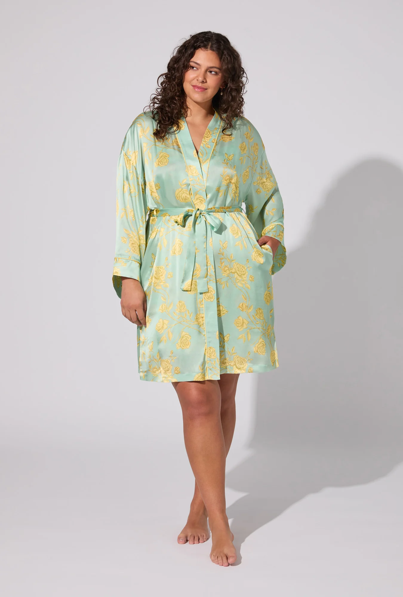 Royal Roses Woven Washable Silk Satin Robe - Image 4