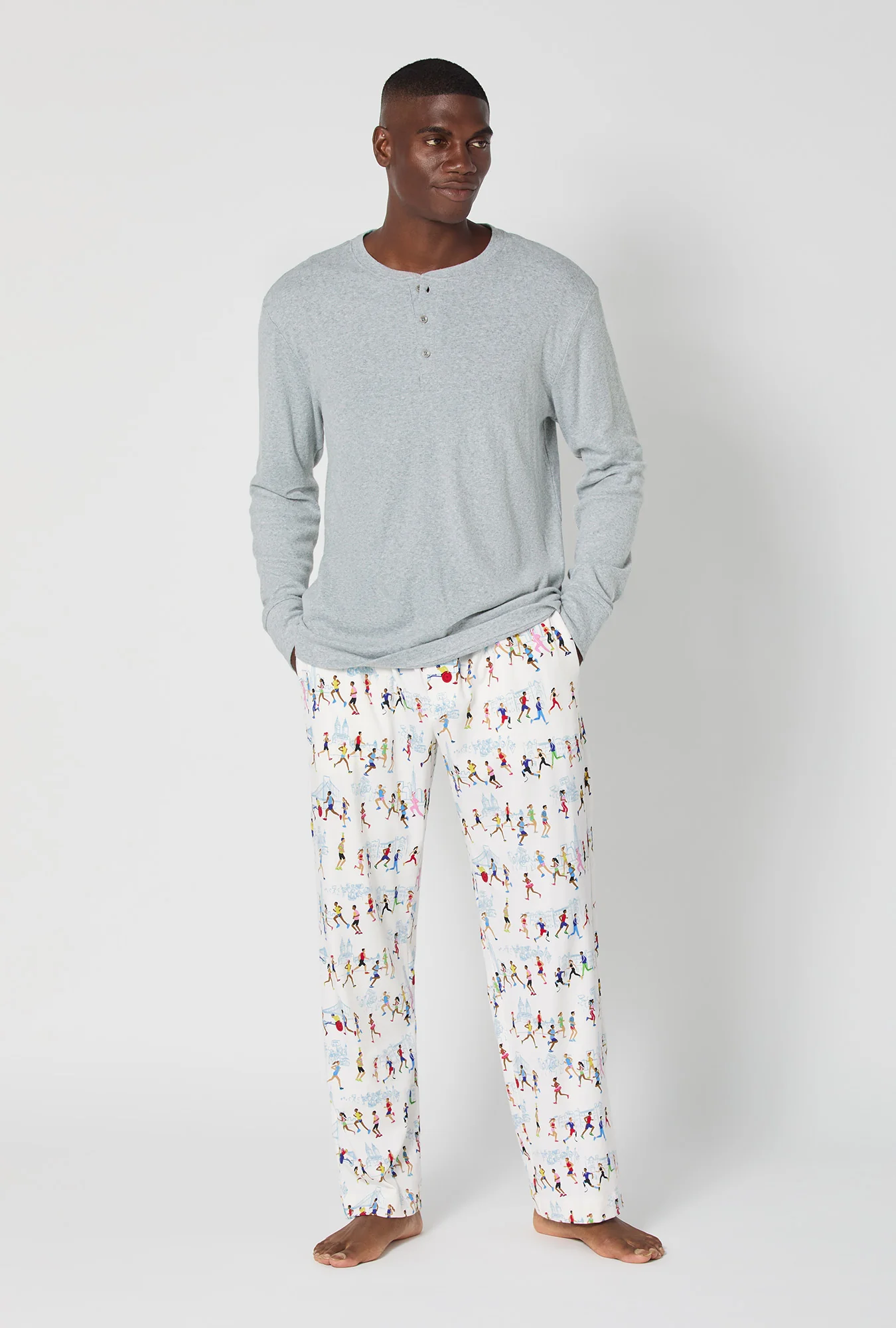 Run NYC Run Men's Long Sleeve Henley Stretch Jersey Pj Set