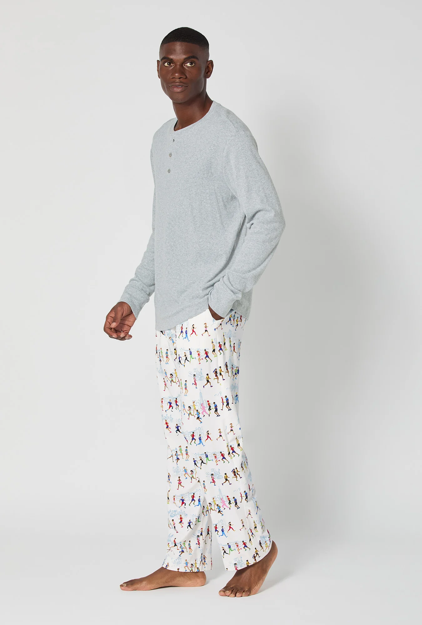 Run NYC Run Men's Long Sleeve Henley Stretch Jersey Pj Set - Image 2