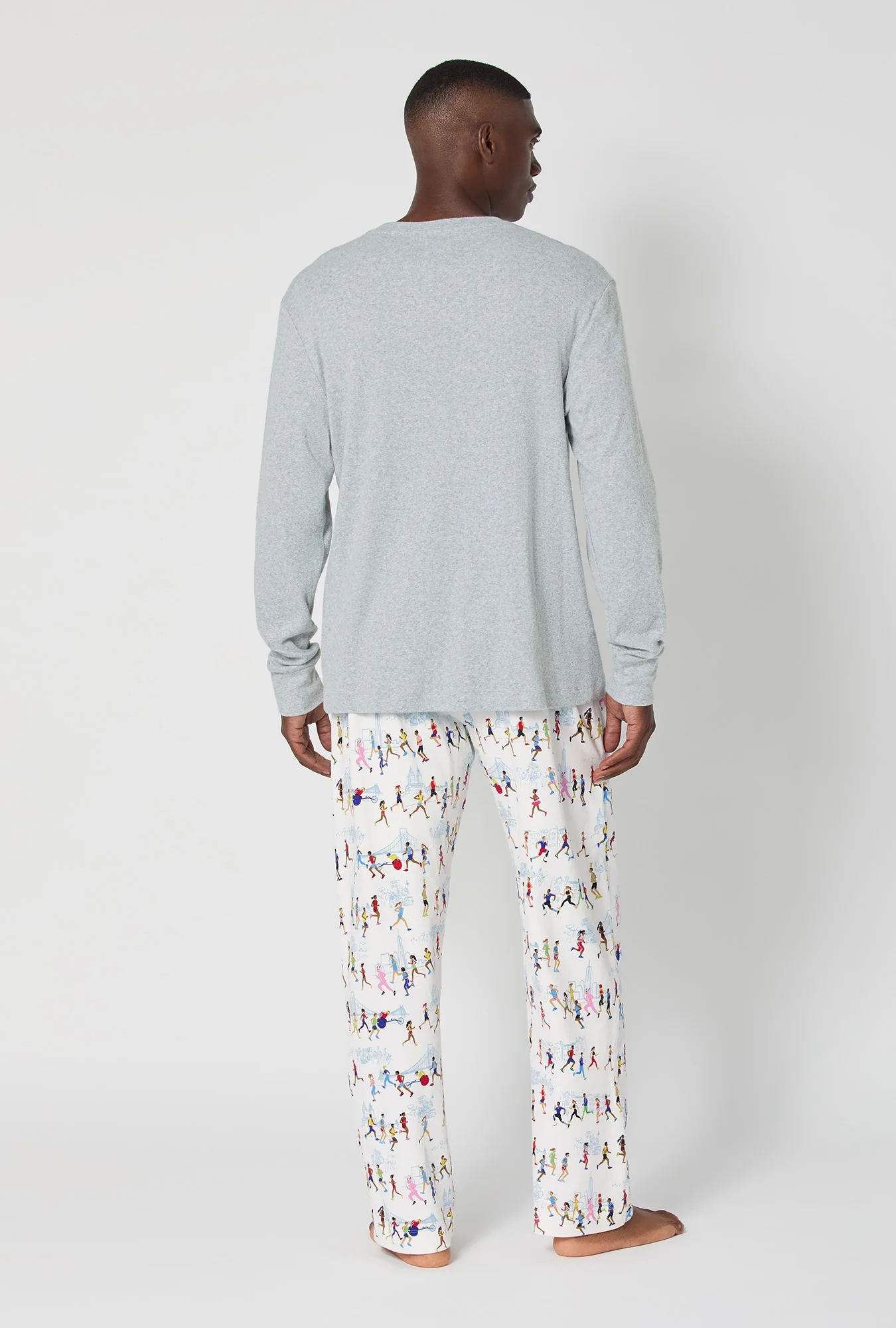 Run NYC Run Men's Long Sleeve Henley Stretch Jersey Pj Set - Image 3
