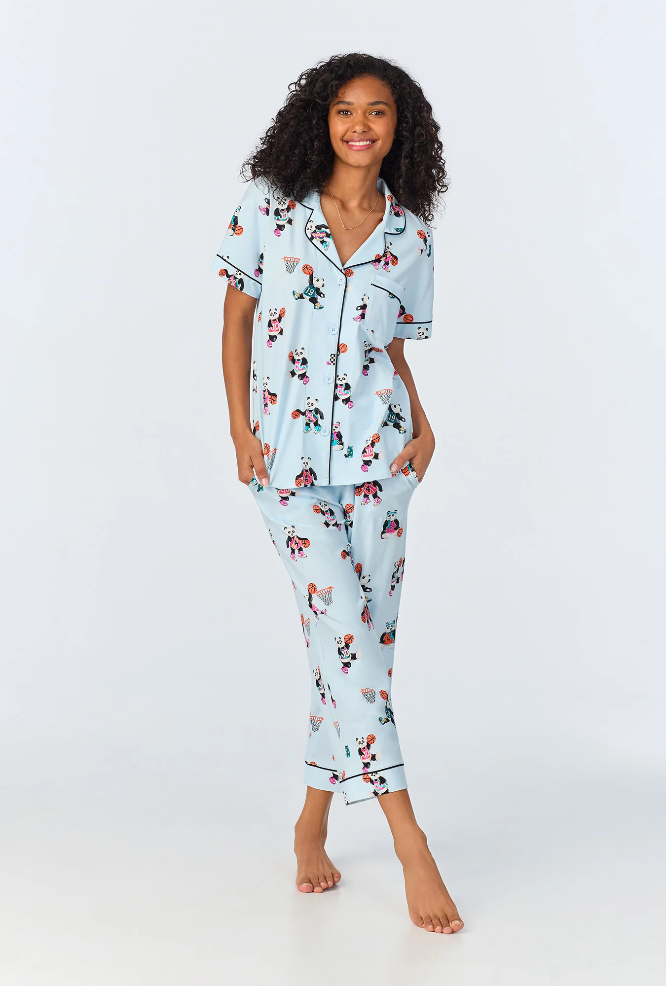 Bedhead x Bronwyn Newport Slam Dunk Short Sleeve Classic Stretch Jersey Cropped PJ Set