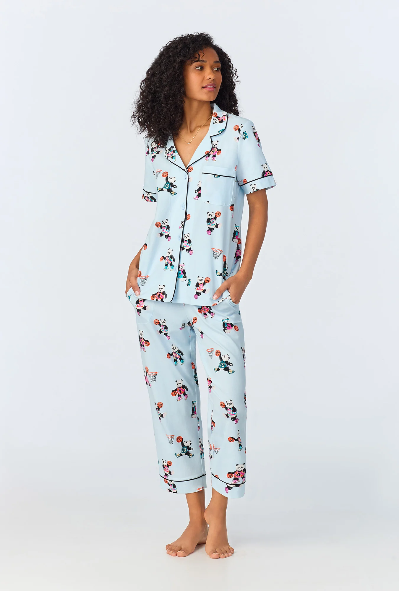 Bedhead x Bronwyn Newport Slam Dunk Short Sleeve Classic Stretch Jersey Cropped PJ Set - Image 2