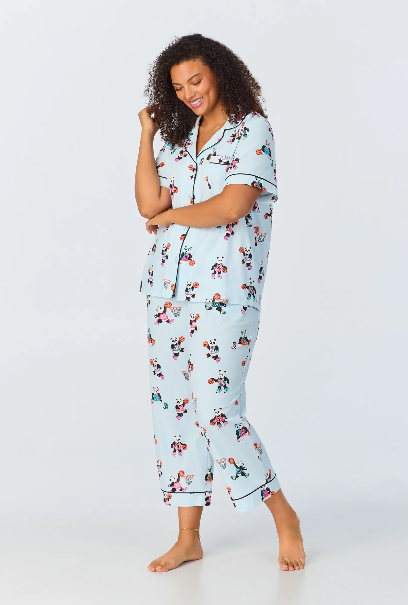 Bedhead x Bronwyn Newport Slam Dunk Short Sleeve Classic Stretch Jersey Cropped PJ Set - Image 4
