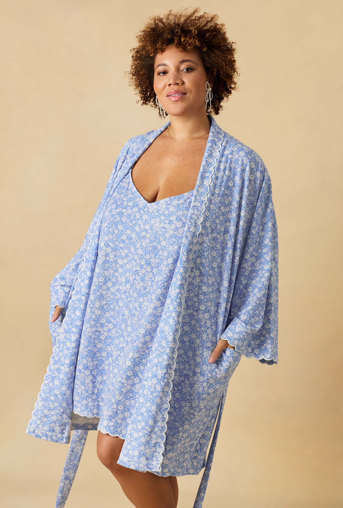 Something Blue Banded Collar Stretch Jersey Robe