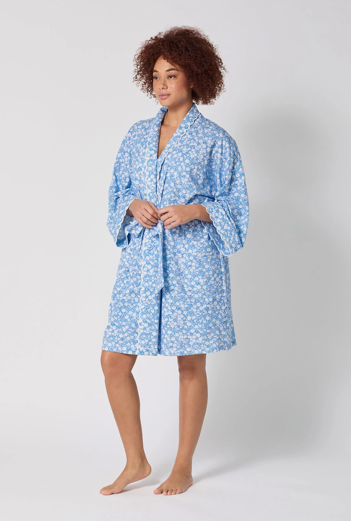 Something Blue Banded Collar Stretch Jersey Robe - Image 3