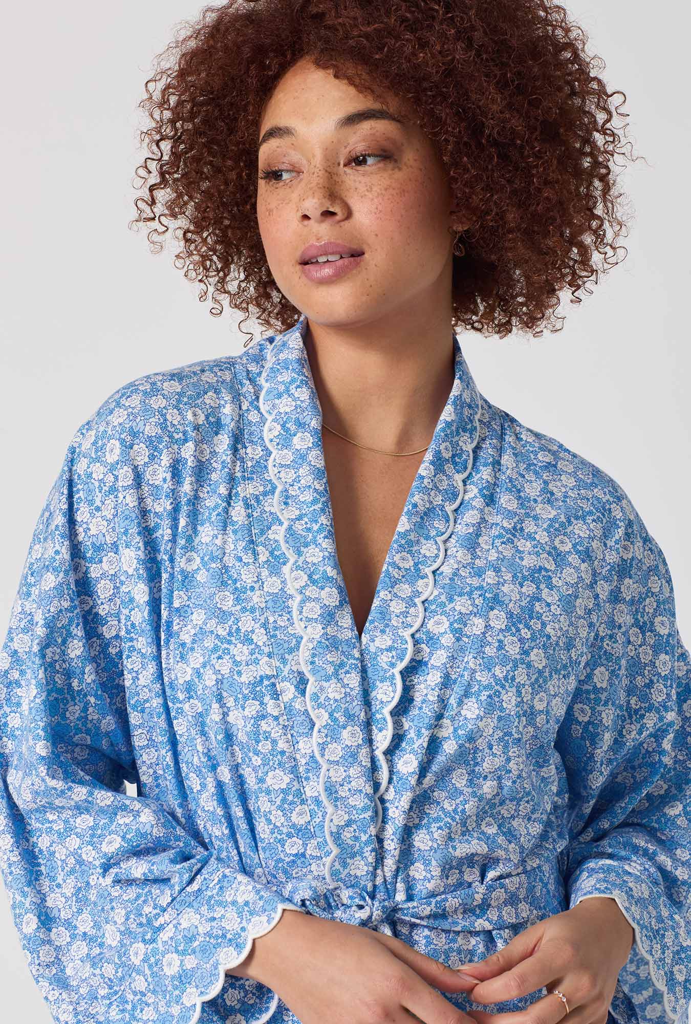 Something Blue Banded Collar Stretch Jersey Robe - Image 5