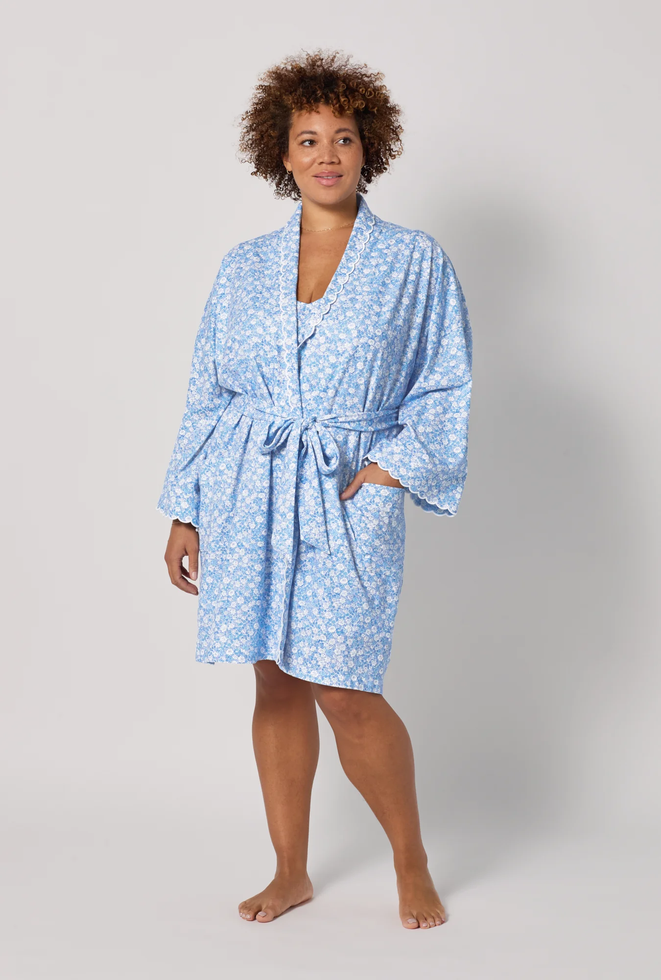 Something Blue Banded Collar Stretch Jersey Robe - Image 6