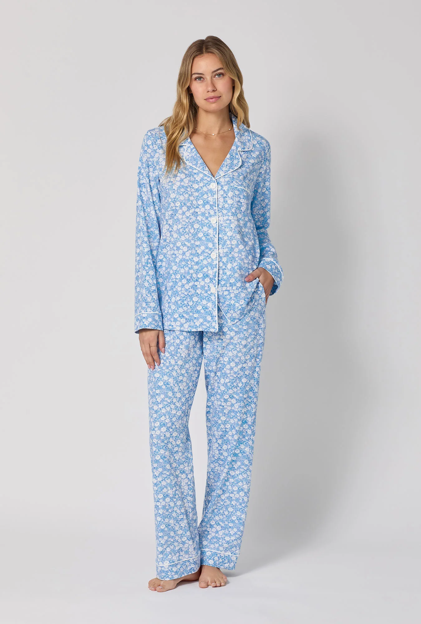 Something Blue Long Sleeve Classic Stretch Jersey Pj Set