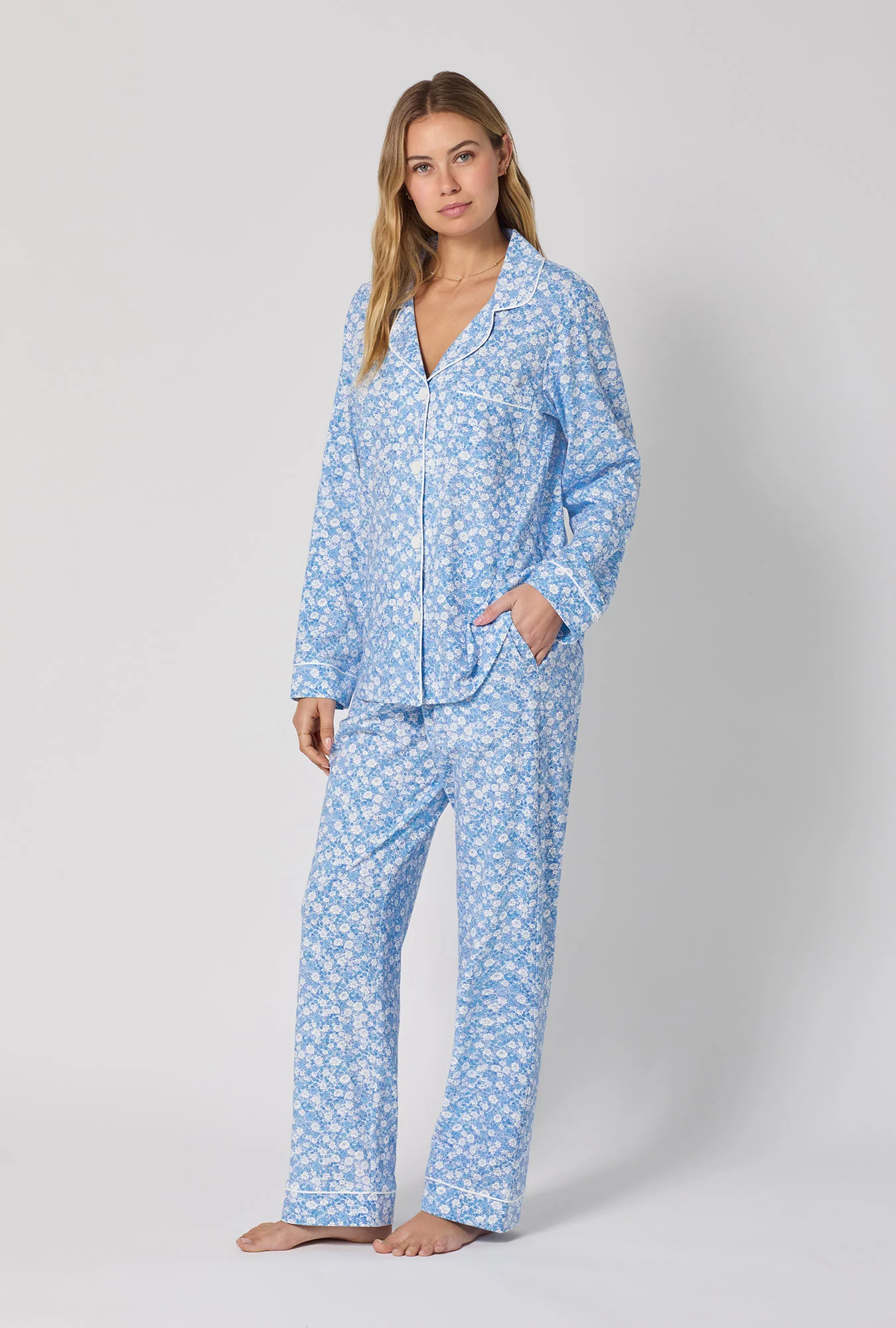 Something Blue Long Sleeve Classic Stretch Jersey Pj Set - Image 3
