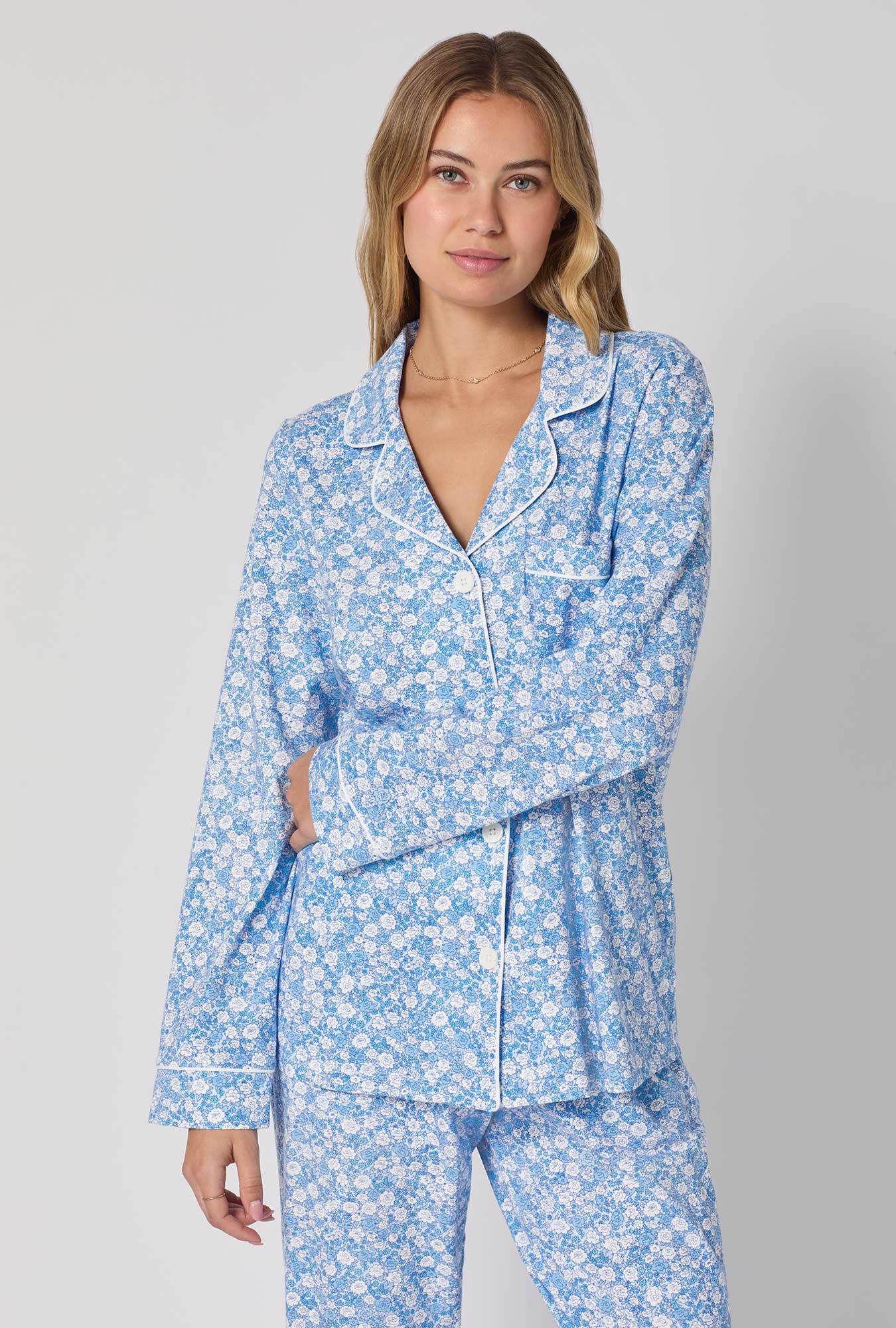 Something Blue Long Sleeve Classic Stretch Jersey Pj Set - Image 5