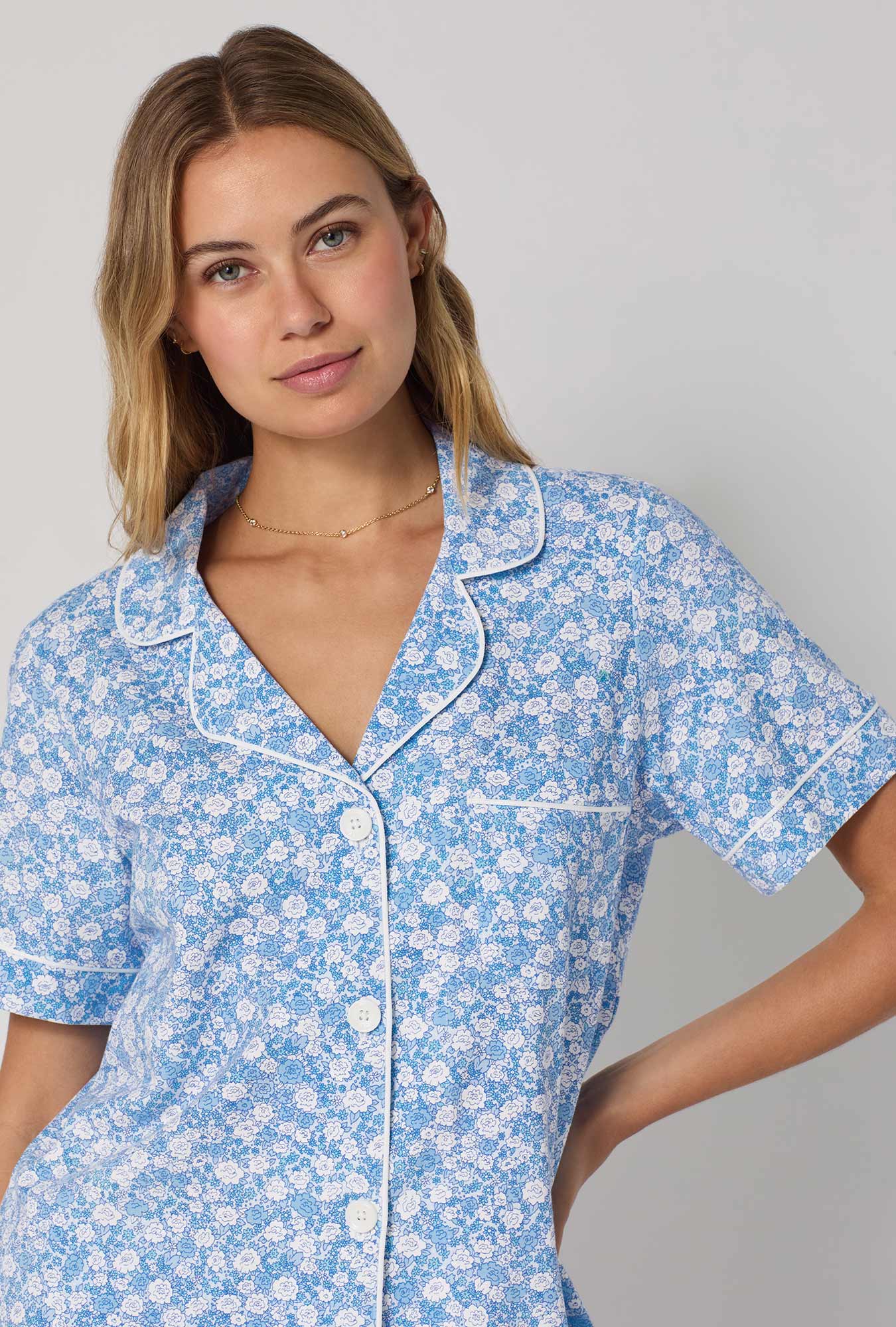 Something Blue Short Sleeve Classic Shorty Stretch Jersey Pj Set - Image 4