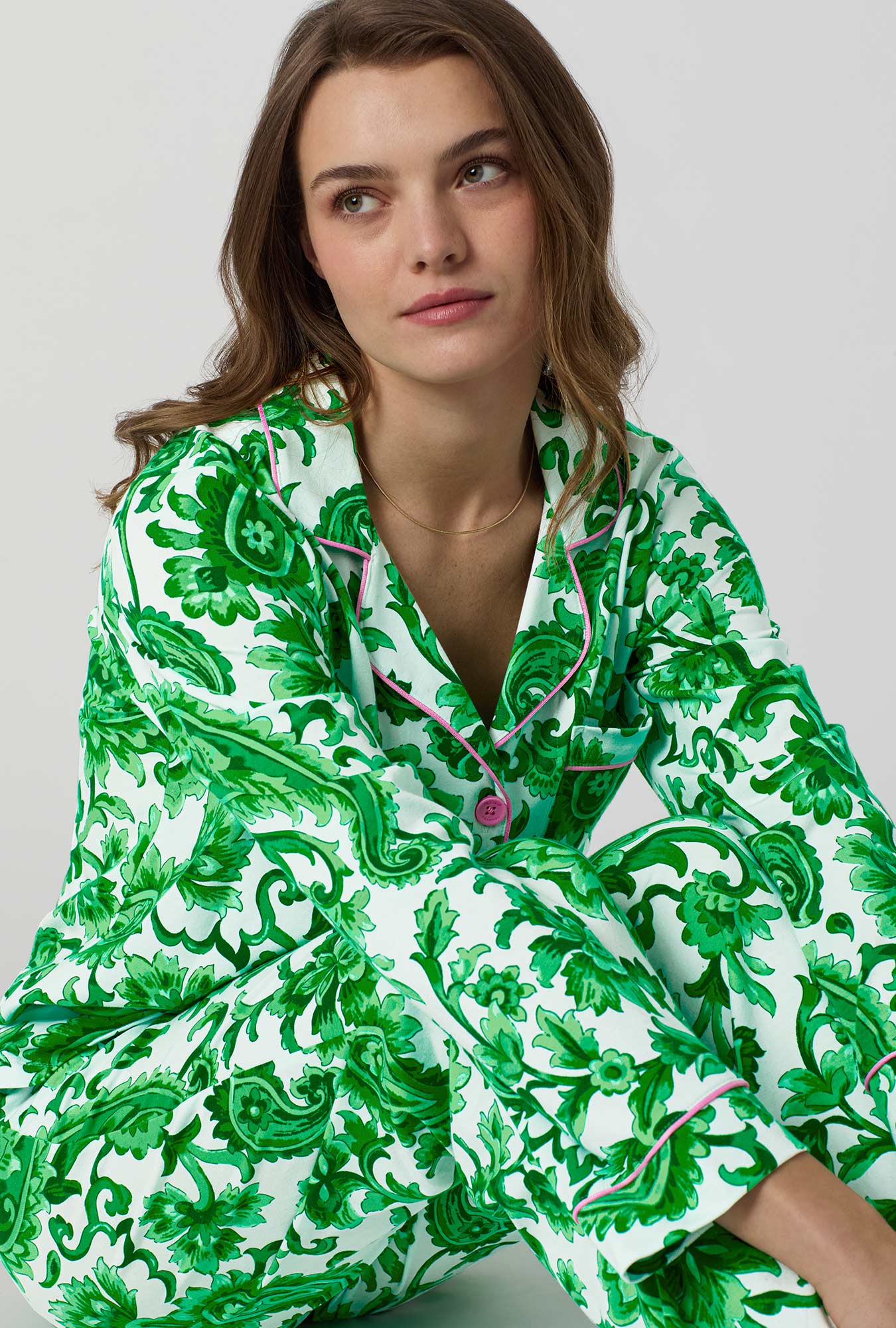 Sorrento Verde Long Sleeve Classic Stretch Jersey Pj Set