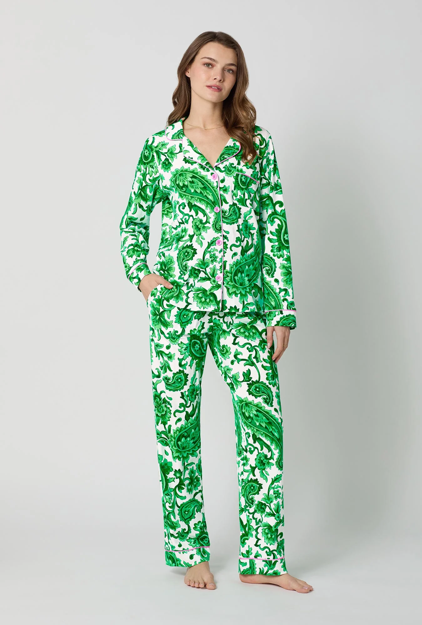 Sorrento Verde Long Sleeve Classic Stretch Jersey Pj Set - Image 2