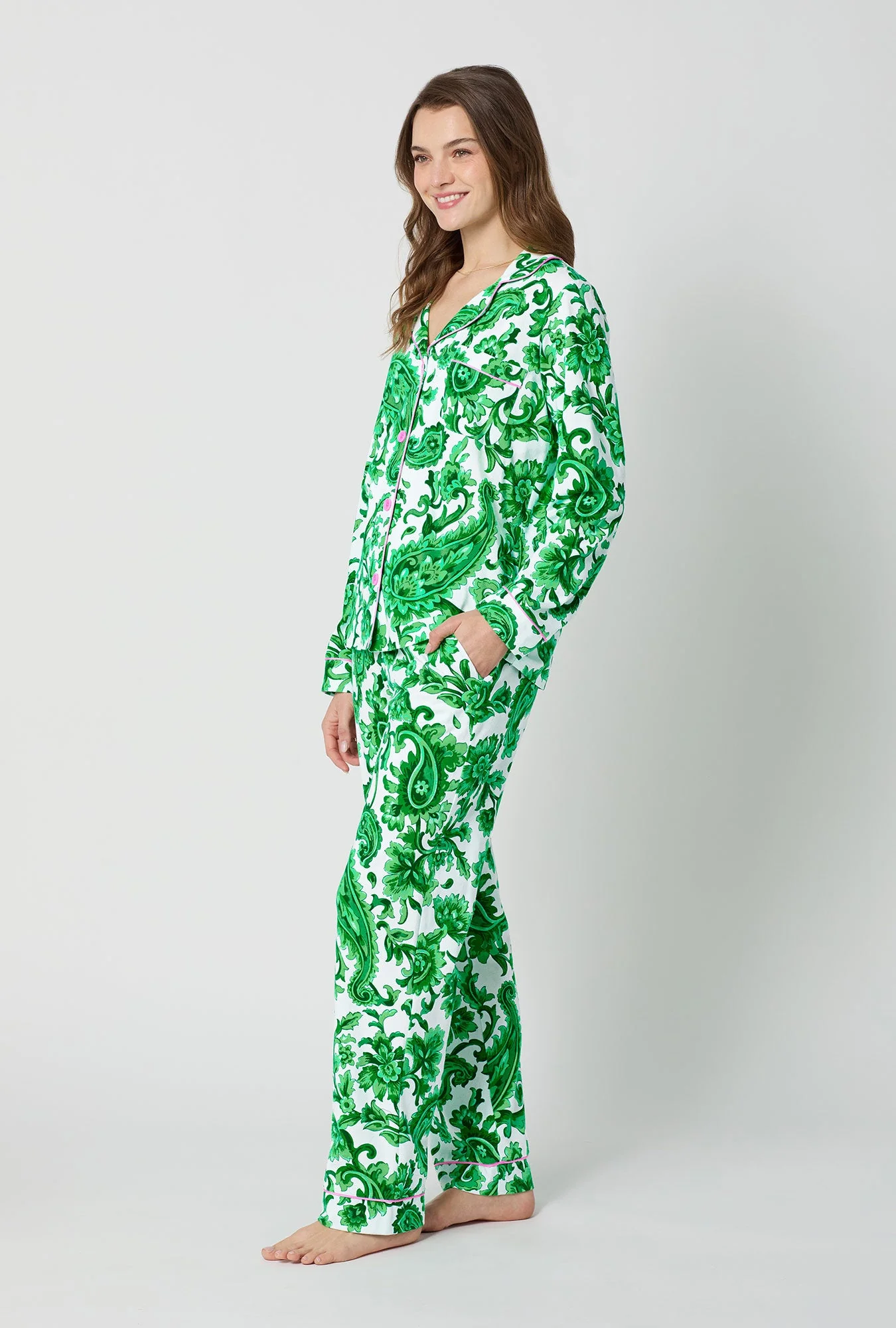 Sorrento Verde Long Sleeve Classic Stretch Jersey Pj Set - Image 4