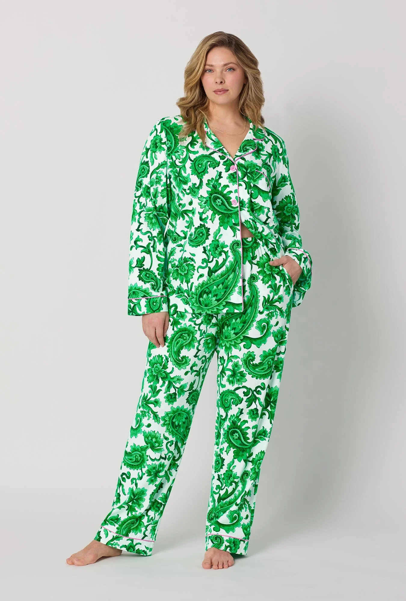 Sorrento Verde Long Sleeve Classic Stretch Jersey Pj Set - Image 6