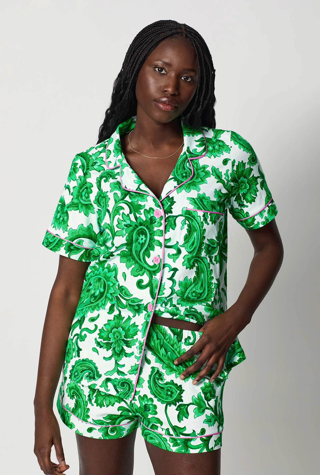 Sorrento Verde Short Sleeve Classic Shorty Stretch Jersey Pj Set - Image 2