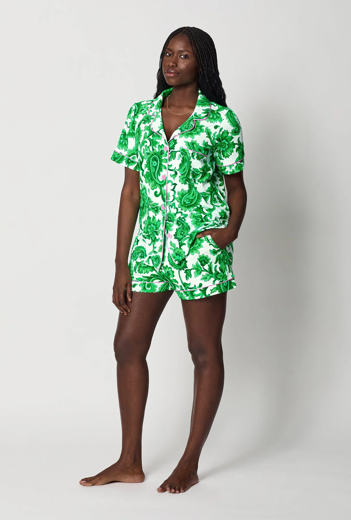 Sorrento Verde Short Sleeve Classic Shorty Stretch Jersey Pj Set - Image 4