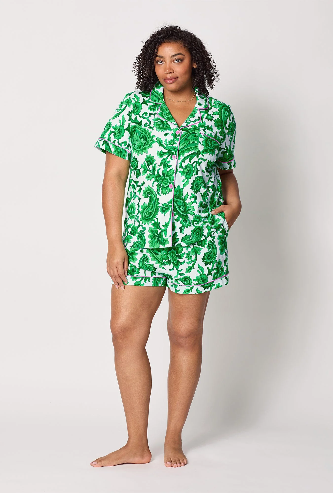 Sorrento Verde Short Sleeve Classic Shorty Stretch Jersey Pj Set - Image 5