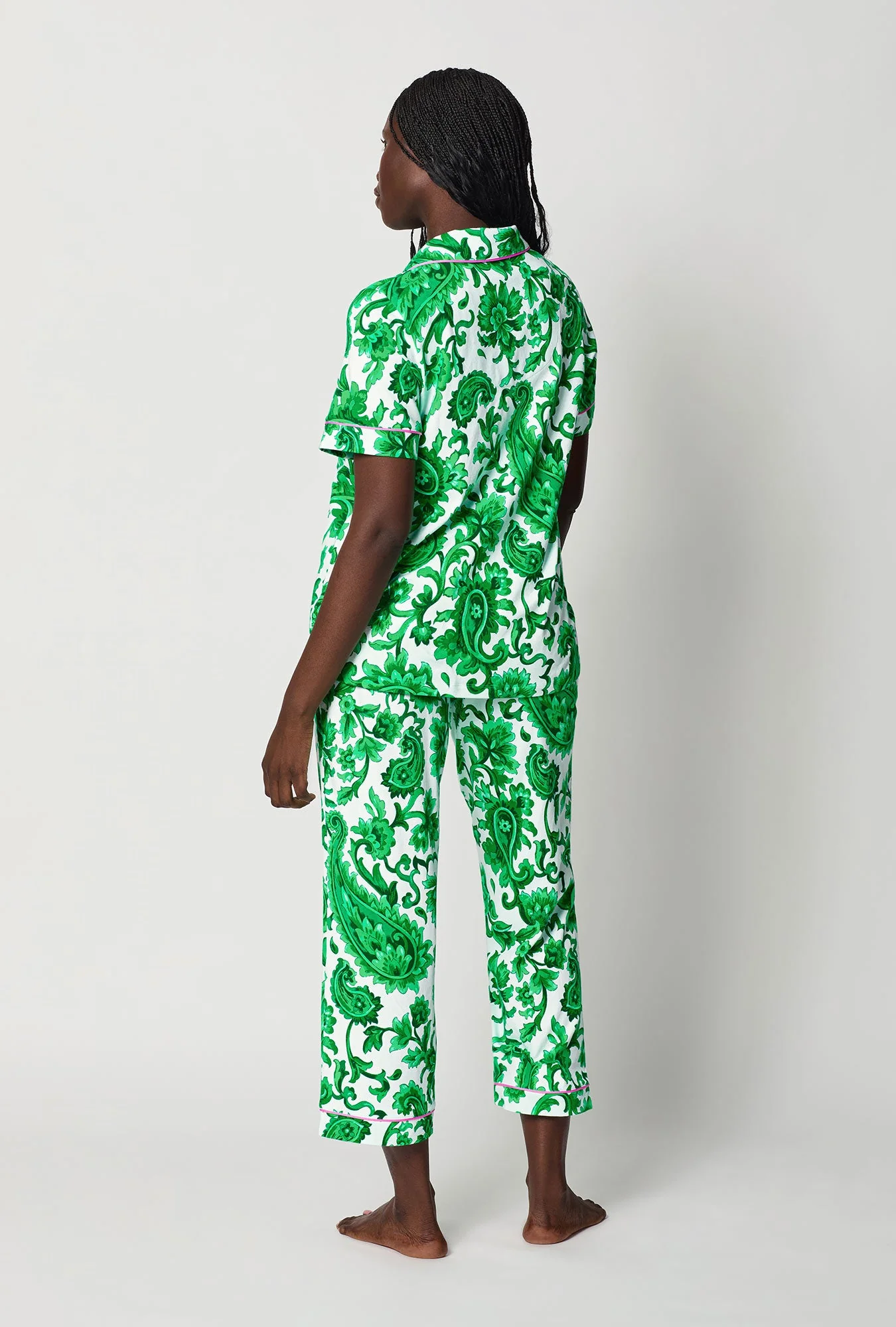 Sorrento Verde Short Sleeve Classic Stretch Jersey Cropped Pj Set - Image 4