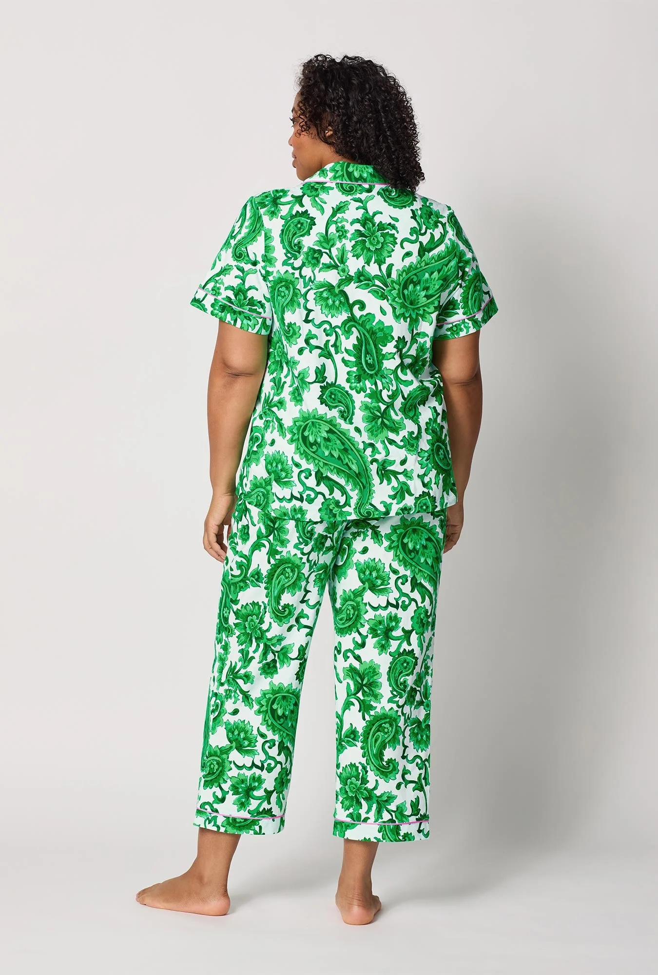 Sorrento Verde Short Sleeve Classic Stretch Jersey Cropped Pj Set - Image 6