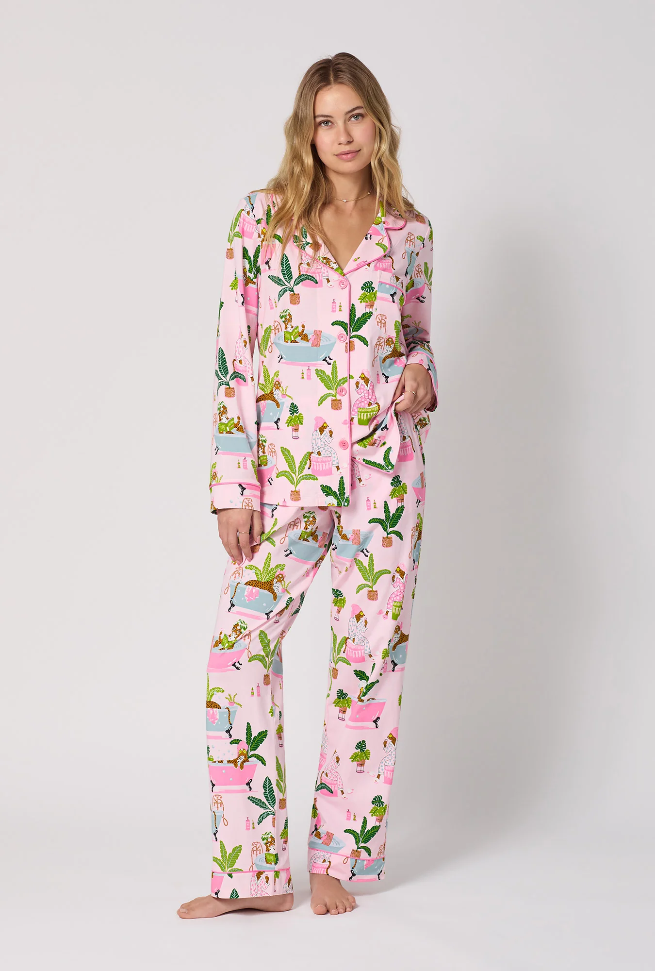 Spa Day Long Sleeve Classic Stretch Jersey Pj Set - Image 2
