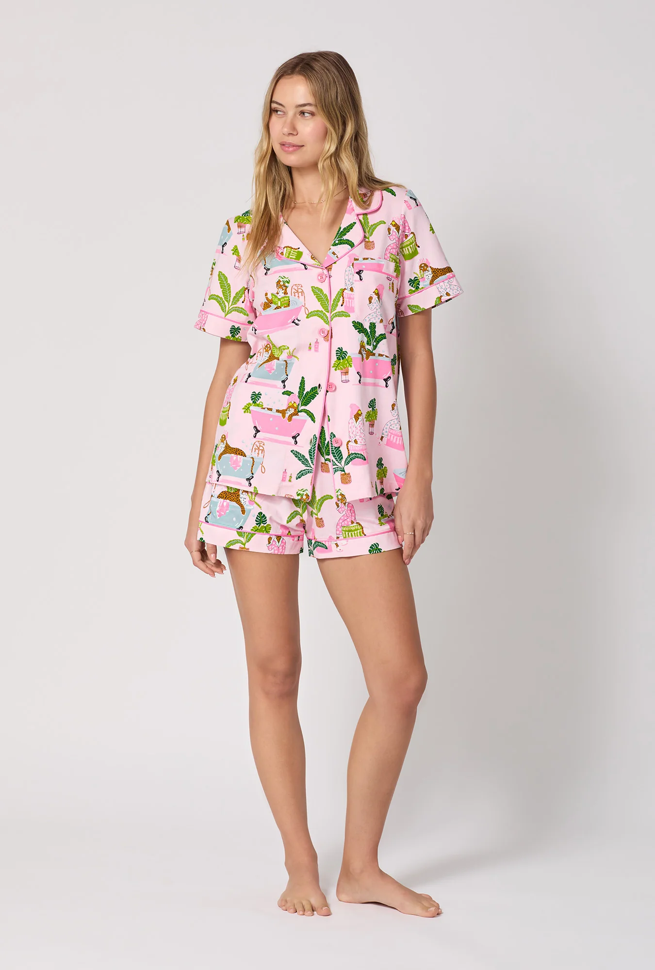 Spa Day Short Sleeve Classic Shorty Stretch Jersey Pj Set