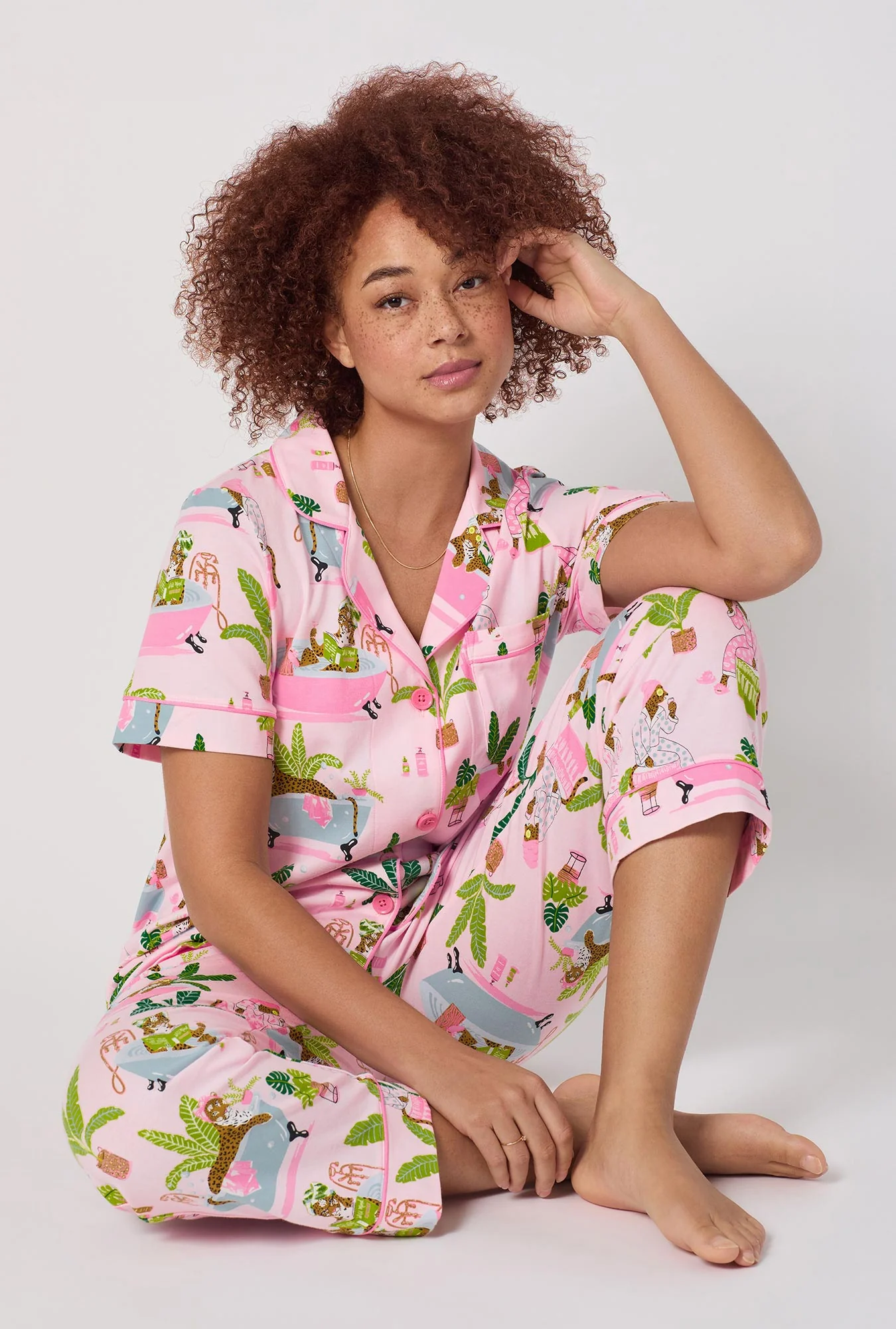 Spa Day Short Sleeve Classic Stretch Jersey Cropped Pj Set